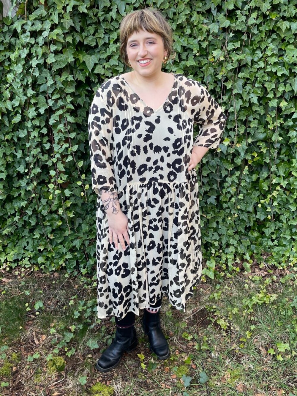 NWT Masai Boho Black and Tan Print Flowy Dress with Slip in Women's X-Large